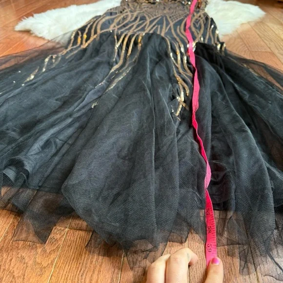 Y2k vintage black and gold beaded mermaid prom dress - Picture 5 of 8